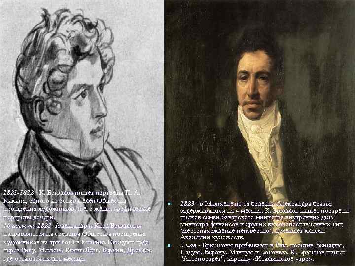 1821 -1822 - К. Брюллов пишет портреты П. А. Кикина, одного из основателей Общества