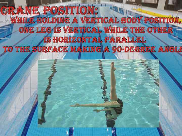 crane position: while holding a vertical body position, one leg is vertical while the
