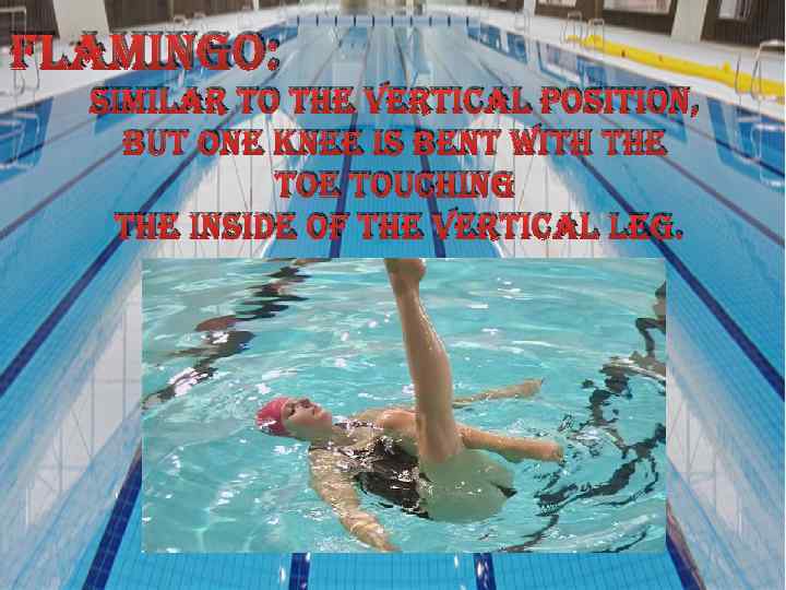 flamingo: similar to the vertical position, but one knee is bent with the touching