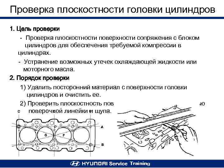 Проверка плоскостности головки цилиндров 1. Цель проверки - Проверка плоскостности поверхности сопряжения с блоком