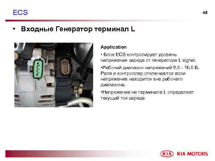 ECS 48 • Входные Генератор терминал L Application • Блок ECS контролирует уровень напряжения