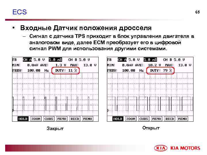 ECS 65 • Входные Датчик положения дросселя – Сигнал с датчика TPS приходит в