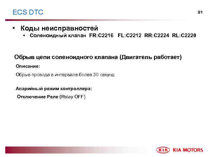 ECS DTC • Коды неисправностей • Соленоидный клапан FR: C 2216 FL: C 2212