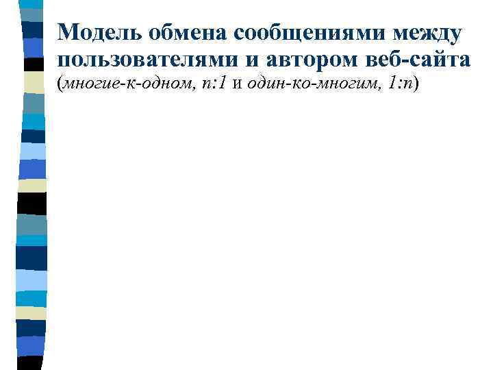 Модель обмена сообщениями между пользователями и автором веб-сайта (многие-к-одном, n: 1 и один-ко-многим, 1: