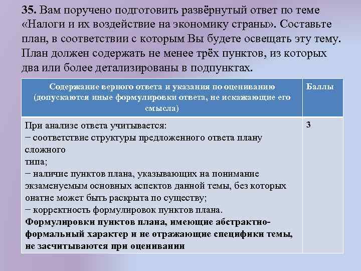 35. Вам поручено подготовить развёрнутый ответ по теме «Налоги и их воздействие на экономику