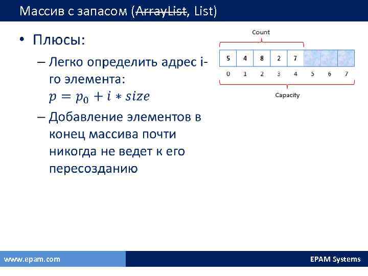 Массив с запасом (Array. List, List) • www. epam. com EPAM Systems 