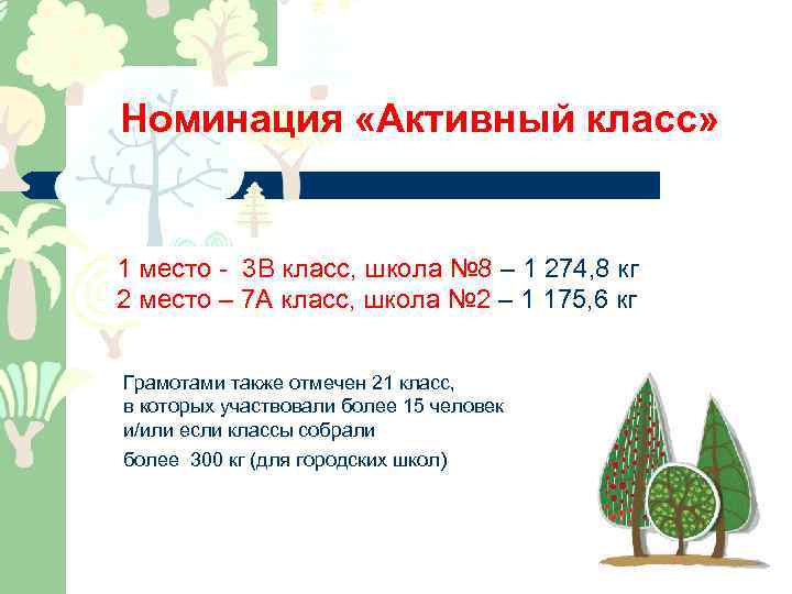 Номинация «Активный класс» 1 место - 3 В класс, школа № 8 – 1