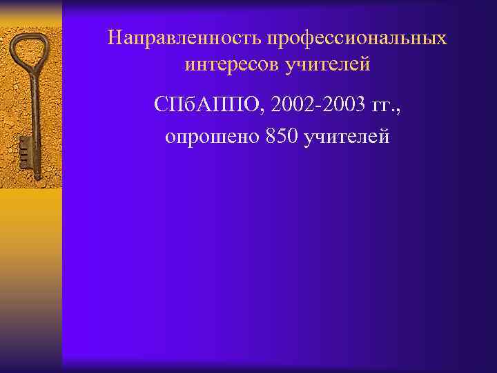 Направленность профессиональных интересов учителей СПб. АППО, 2002 2003 гг. , опрошено 850 учителей 