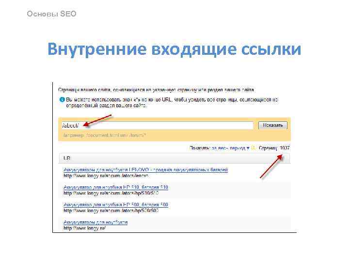 Основы SEO Внутренние входящие ссылки 