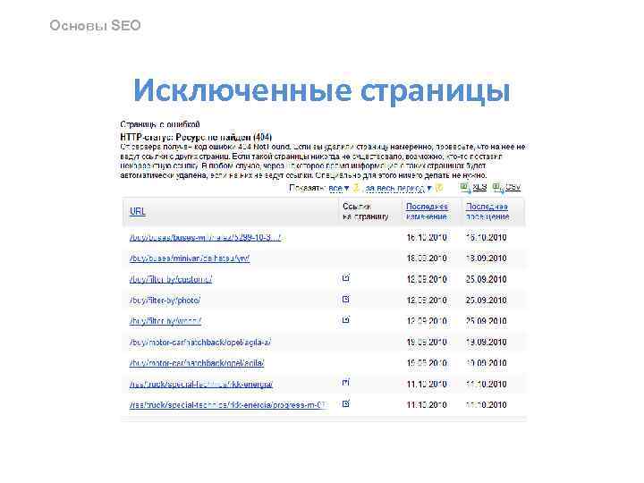 Основы SEO Исключенные страницы 