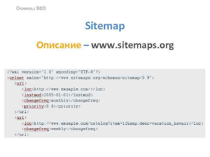 Основы SEO Sitemap Описание – www. sitemaps. org 