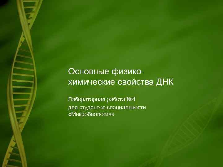 Основные физикохимические свойства ДНК Лабораторная работа № 1 для студентов специальности «Микробиология» 