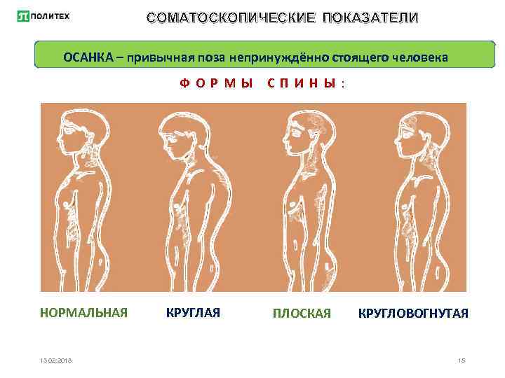 СОМАТОСКОПИЧЕСКИЕ ПОКАЗАТЕЛИ ОСАНКА – привычная поза непринуждённо стоящего человека Ф О Р М Ы