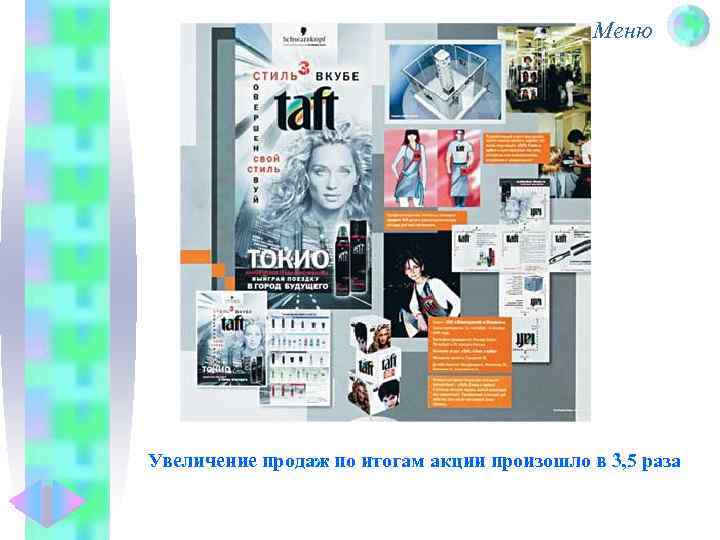 Меню Увеличение продаж по итогам акции произошло в 3, 5 раза 
