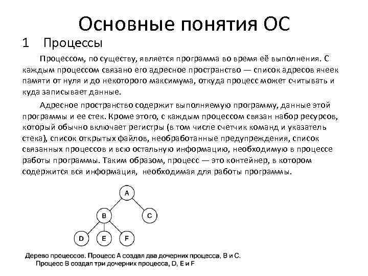 Основные понятия ОС 1 Процессы Процессом, по существу, является программа во время её выполнения.