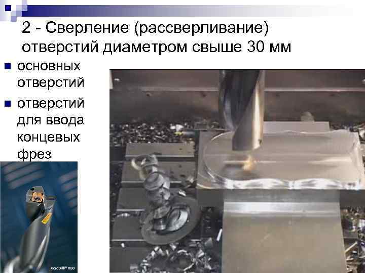 2 - Сверление (рассверливание) отверстий диаметром свыше 30 мм n n основных отверстий для