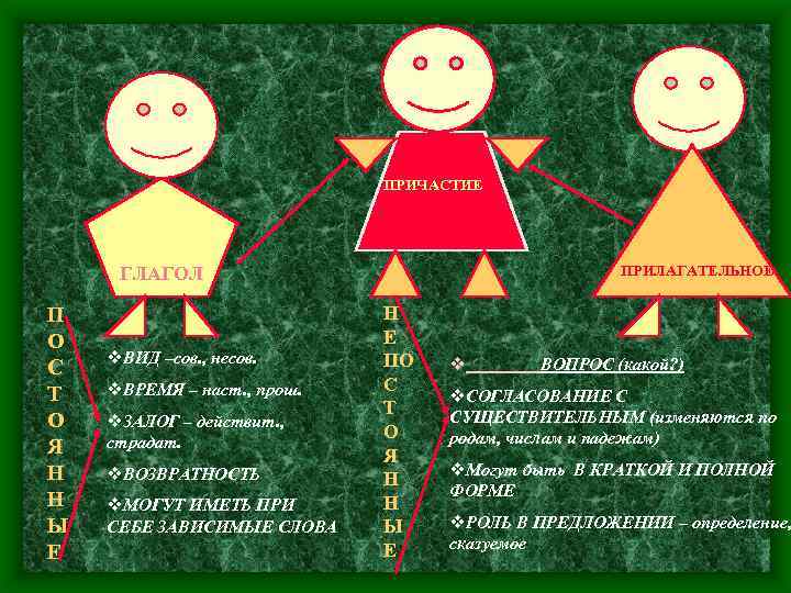 ПРИЧАСТИЕ ПРИЛАГАТЕЛЬНОЕ ГЛАГОЛ П О С Т О Я Н Н Ы Е v.
