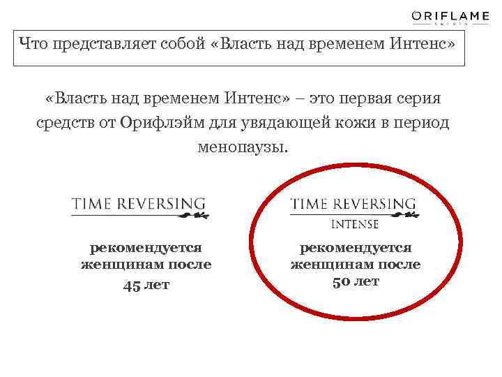 Что представляет собой «Власть над временем Интенс» – это первая серия средств от Орифлэйм