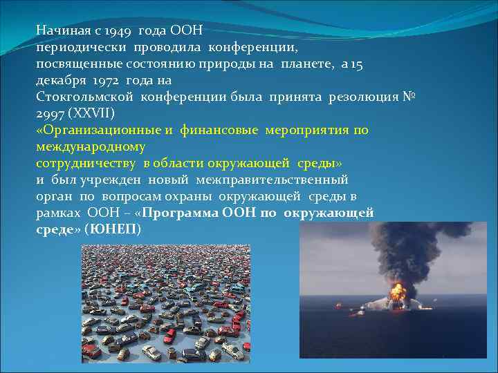 Начиная с 1949 года ООН периодически проводила конференции, посвященные состоянию природы на планете, а