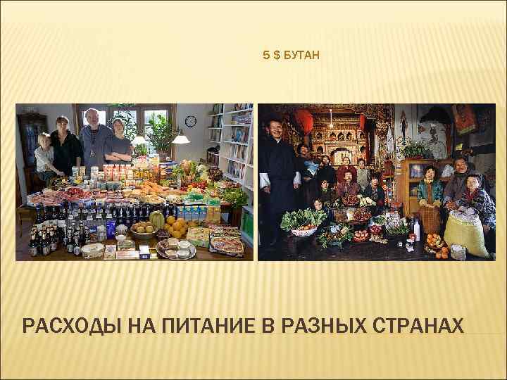 5 $ БУТАН 500 $ ГЕРМАНИЯ РАСХОДЫ НА ПИТАНИЕ В РАЗНЫХ СТРАНАХ 