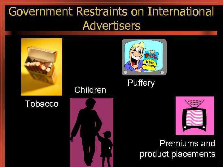 Government Restraints on International Advertisers Children Puffery Tobacco Premiums and product placements 