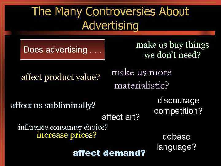 The Many Controversies About Advertising make us buy things we don’t need? Does advertising.