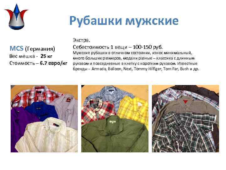 Рубашки мужские MCS (Германия) Вес мешка - 25 кг Стоимость – 6. 7 евро/кг