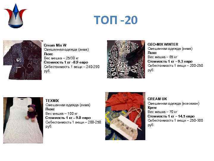 ТОП -20 Cream Mix W Смешанная одежда (зима) Люкс Вес мешка – 25/30 кг