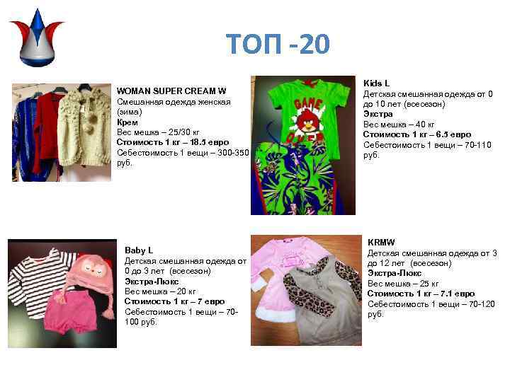 ТОП -20 WOMAN SUPER CREAM W Смешанная одежда женская (зима) Крем Вес мешка –