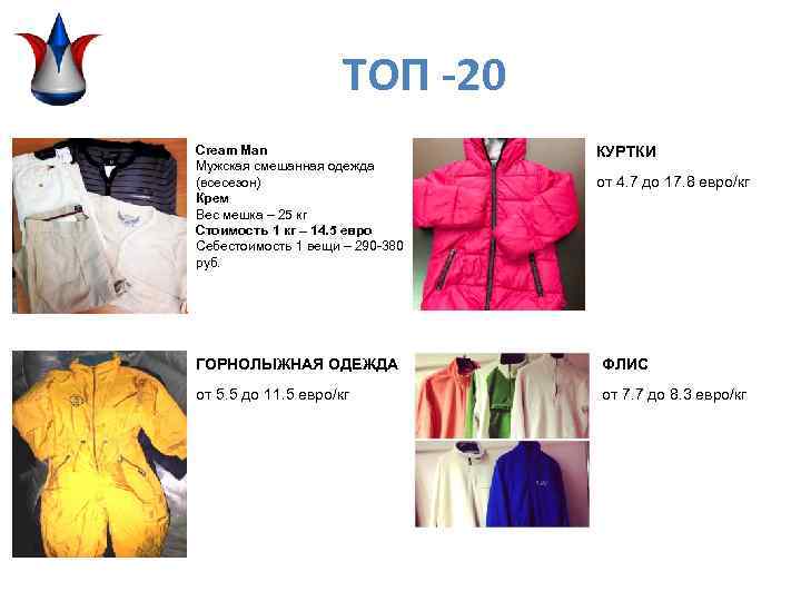 ТОП -20 Cream Man Мужская смешанная одежда (всесезон) Крем Вес мешка – 25 кг