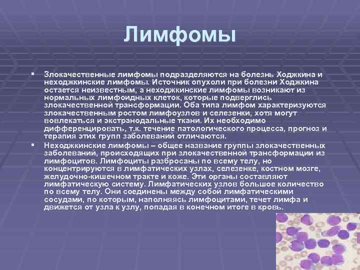 Лимфомы § Злокачественные лимфомы подразделяются на болезнь Ходжкина и § неходжкинские лимфомы. Источник опухоли