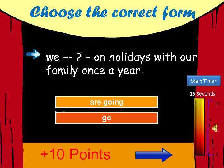 Choose the correct form we –- ? – on holidays with our family once