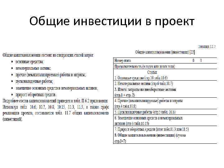 Общие инвестиции в проект 