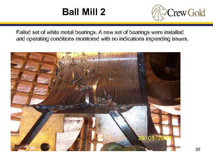 Ball Mill 2 Failed set of white metal bearings. A new set of bearings