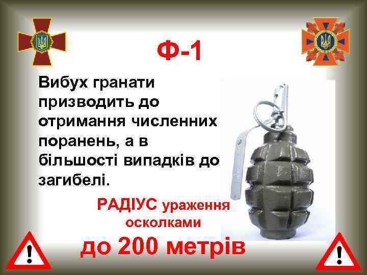 Ф-1 Вибух гранати призводить до отримання численних поранень, а в більшості випадків до загибелі.