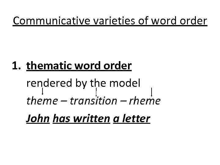 Communicative varieties of word order 1. thematic word order rendered by the model theme