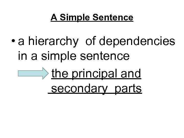 A Simple Sentence • a hierarchy of dependencies in a simple sentence the principal