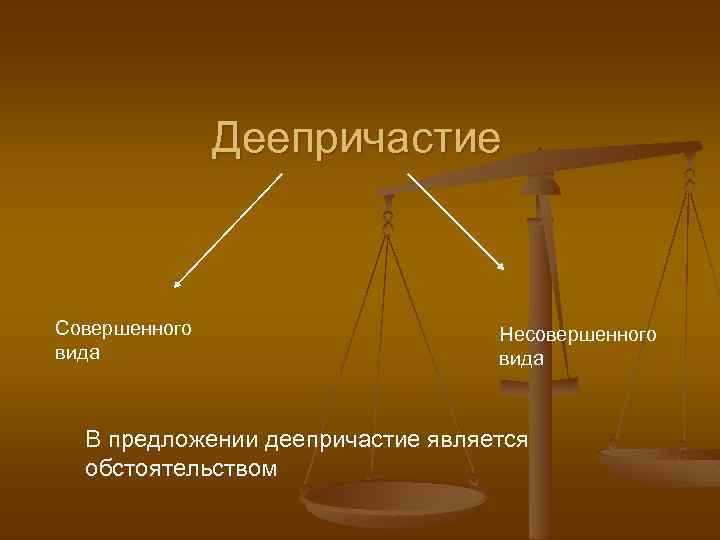 Деепричастие Совершенного вида Несовершенного вида В предложении деепричастие является обстоятельством 