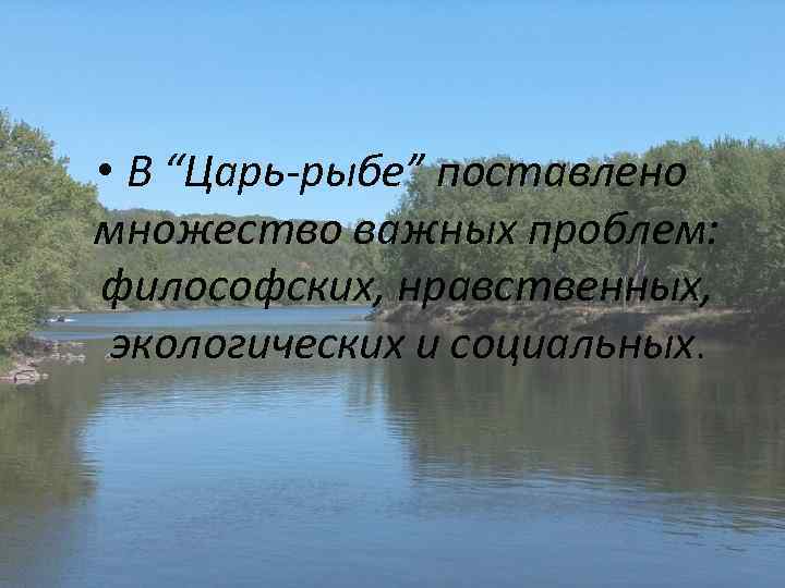  • В “Царь-рыбе” поставлено множество важных проблем: философских, нравственных, экологических и социальных. 