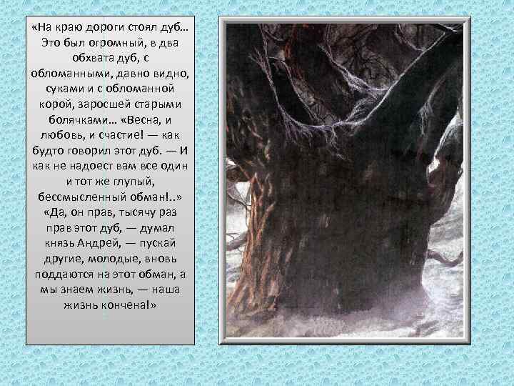  «На краю дороги стоял дуб… Это был огромный, в два обхвата дуб, с