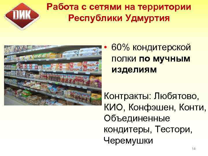 Работа с сетями на территории Республики Удмуртия • 60% кондитерской полки по мучным изделиям