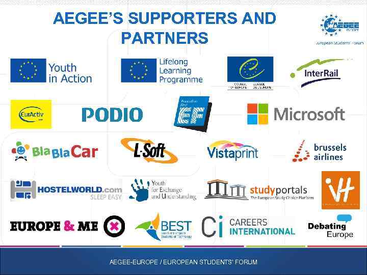 AEGEE’S SUPPORTERS AND PARTNERS AEGEE-EUROPE / EUROPEAN STUDENTS' FORUM 