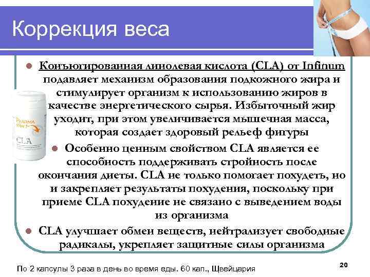 Коррекция веса Конъюгированная линолевая кислота (CLA) от Infinum подавляет механизм образования подкожного жира и