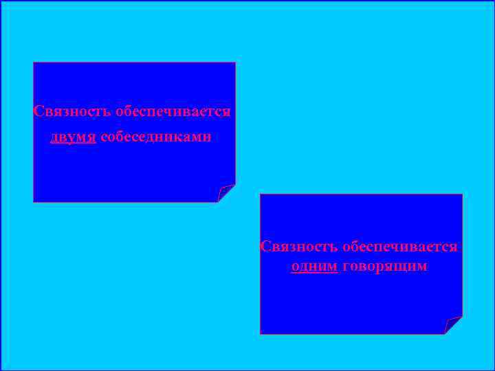 Связность обеспечивается двумя собеседниками Связность обеспечивается одним говорящим 