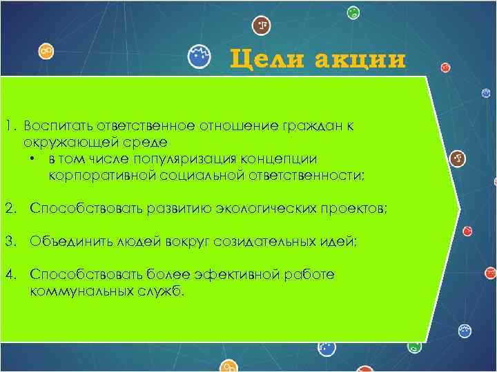Цели акции 1. Воспитать ответственное отношение граждан к окружающей среде • в том числе