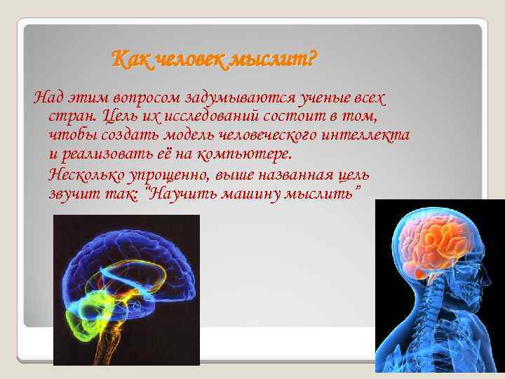 Как человек мыслит? Над этим вопросом задумываются ученые всех стран. Цель их исследований состоит