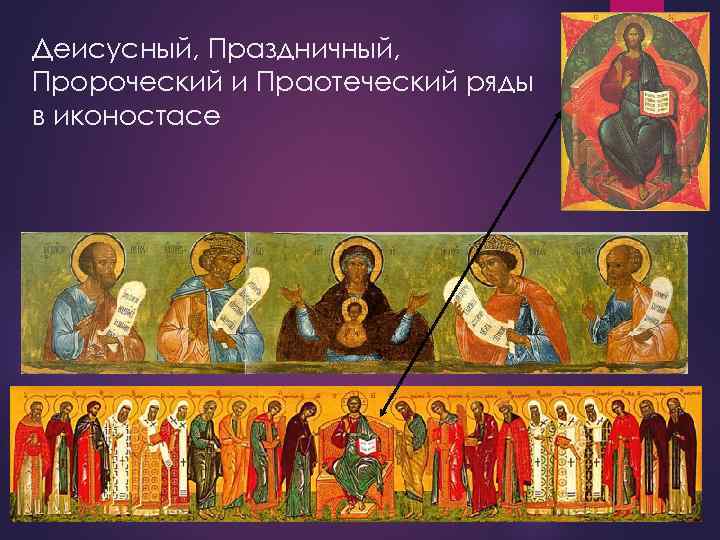 Деисусный, Праздничный, Пророческий и Праотеческий ряды в иконостасе 