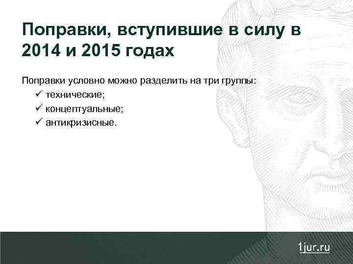 Поправки, вступившие в силу в 2014 и 2015 годах Поправки условно можно разделить на