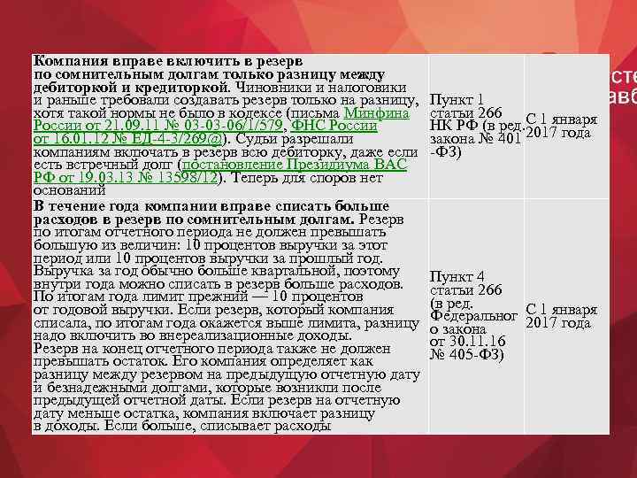 Компания вправе включить в резерв по сомнительным долгам только разницу между дебиторкой и кредиторкой.