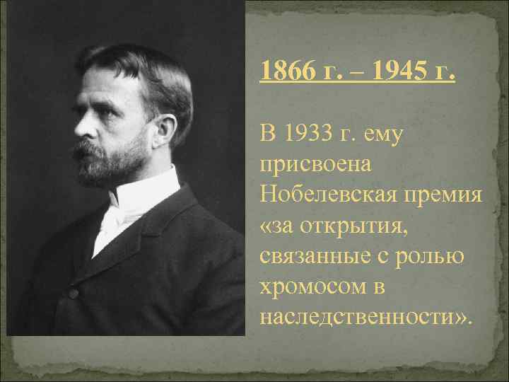 1866 г. – 1945 г. В 1933 г. ему присвоена Нобелевская премия «за открытия,